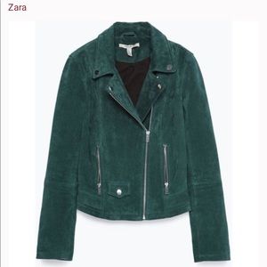 SOLD‼️ Zara Emerald Suede leather motorcycle jacket